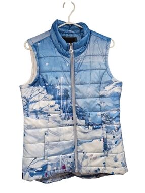 Dolcezza  Puffer Vest Women's Size Medium Blue Winter Printed Quilted Sleeveless